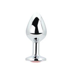 Toosh Silver Metal Butt Plug Medium Red Stone