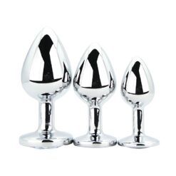 Toosh Metal Butt Plug Silver Set of 3 Clear Stone